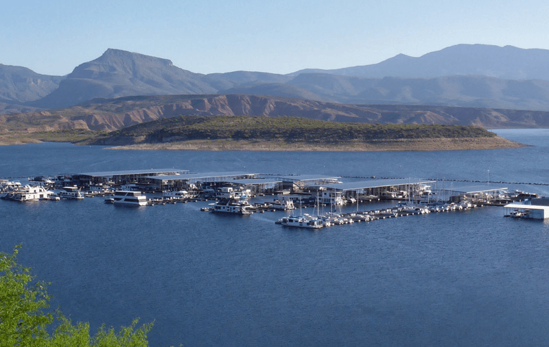 Aerial view of boat slips available at Roosevelt Lake Marina